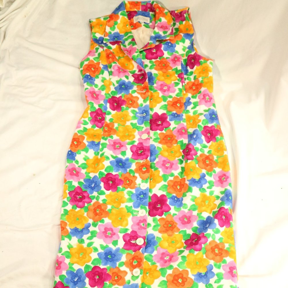 LAUREN TAYLOR New York Sleeveless Multicolor Floral Buttoned Dress Sz 12